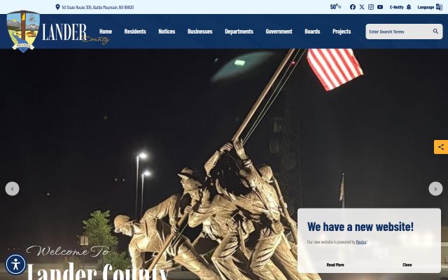 Screenshot of Lander County Jail website