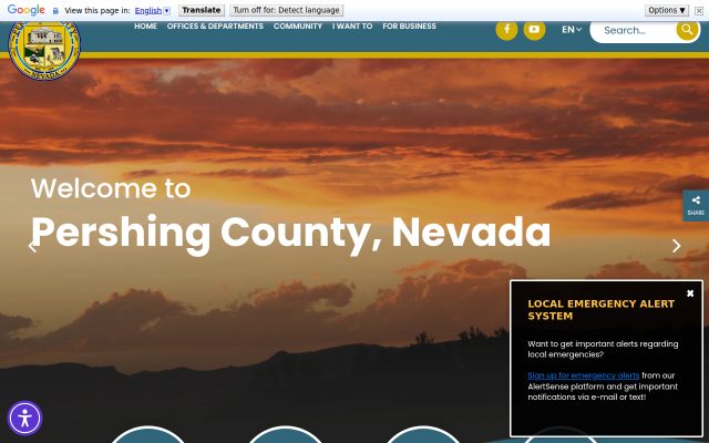 Screenshot of Pershing County Jail website