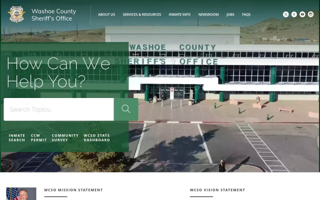 Screenshot of Washoe County Detention Facility website