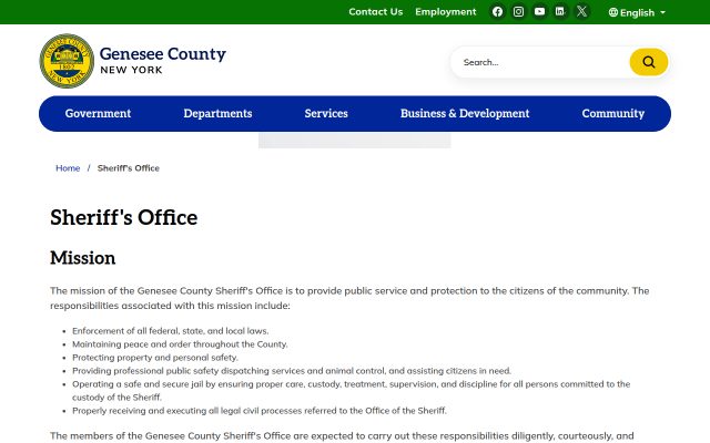 Screenshot of Genesee County Jail website
