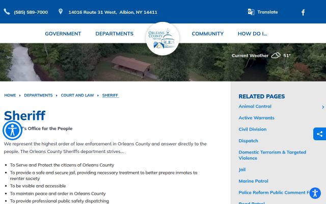 Screenshot of Orleans County Jail website