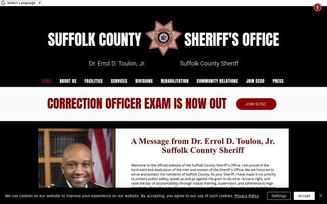 Screenshot of Suffolk County Correctional Facility website