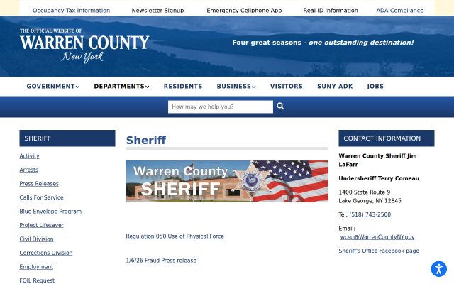 Screenshot of Warren County Correctional Facility website