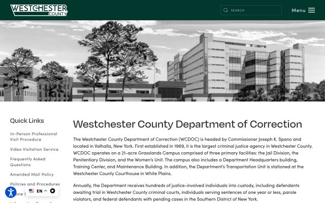 Screenshot of Westchester County Jail website
