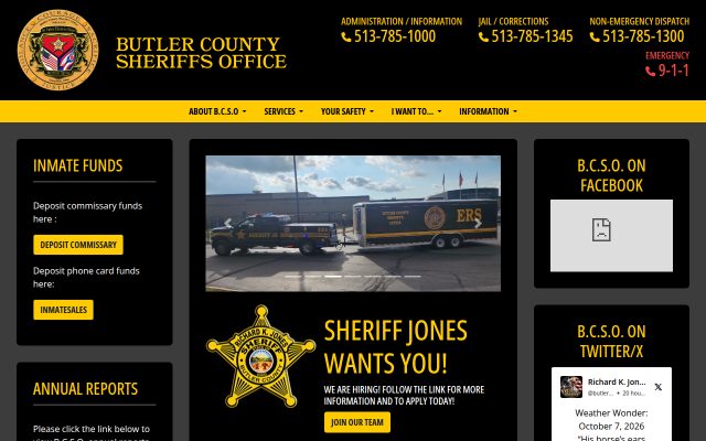 Screenshot of Butler County Jail website