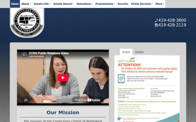 Screenshot of Corrections Center of Northwest Ohio (CCNO) website