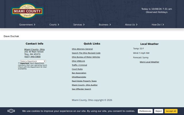 Screenshot of Miami County Jail website
