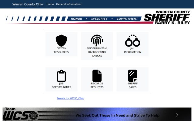 Screenshot of Warren County Jail website