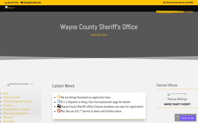 Screenshot of Wayne County Justice Center website