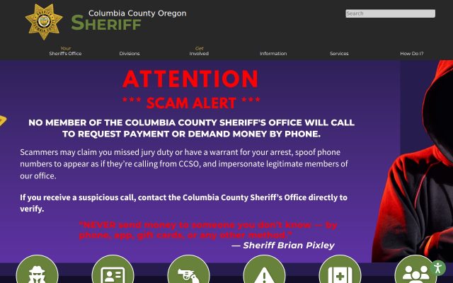 Screenshot of Columbia County Jail website