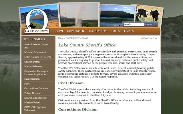Screenshot of Lake County Jail website