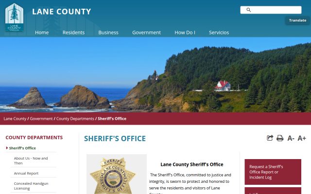 Screenshot of Lane County Jail website