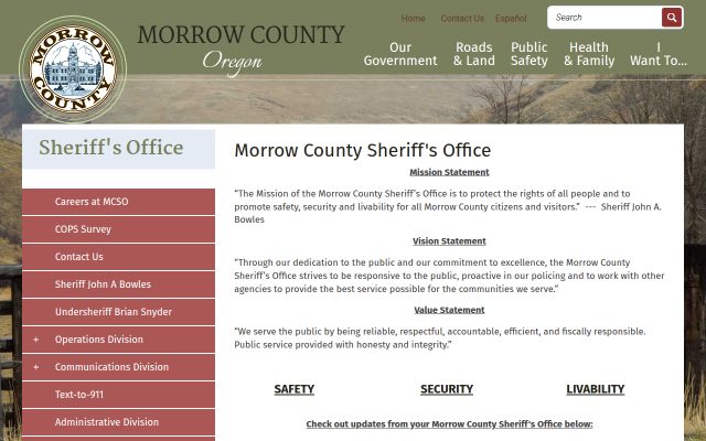 Screenshot of Morrow County Jail website