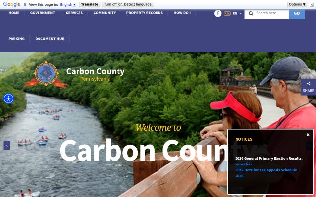 Screenshot of Carbon County Correctional Facility website