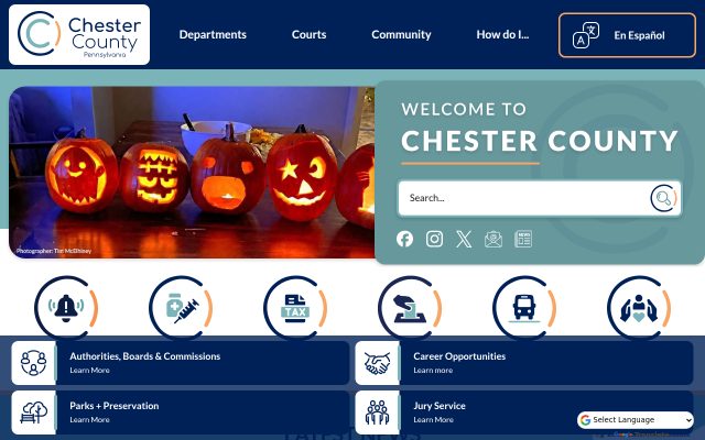 Screenshot of Chester County Prison website