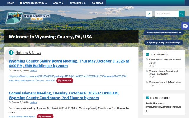 Screenshot of Wyoming County Correctional Facility website