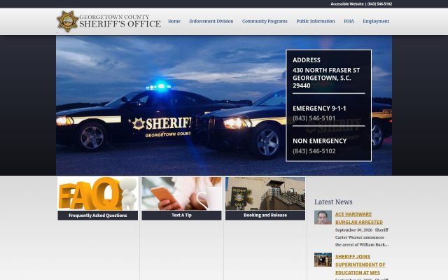 Screenshot of Georgetown County Detention Center website