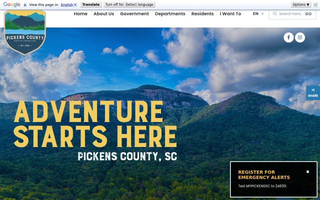 Screenshot of Pickens County Detention Center website