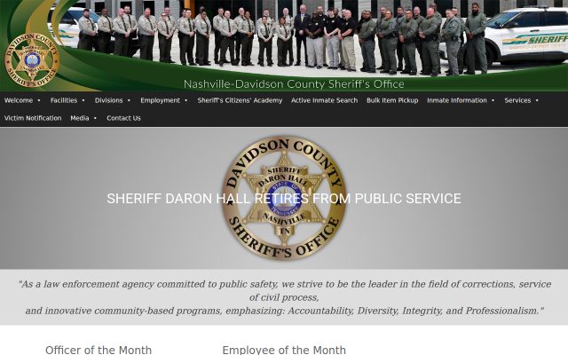 Screenshot of Davidson County Sheriff's Office Correctional Facilities website