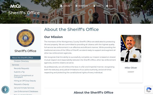 Screenshot of Montgomery County Jail website