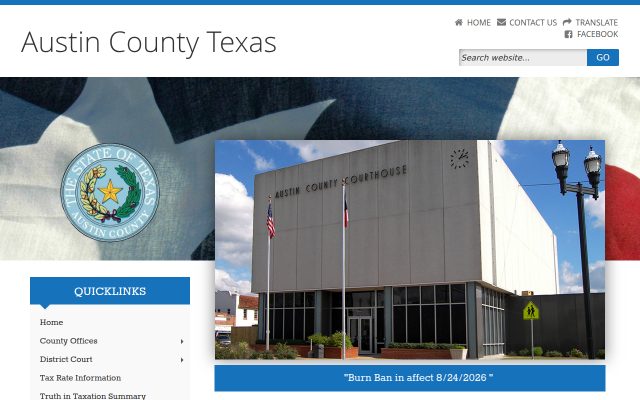 Screenshot of Austin County Jail website