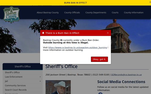 Screenshot of Bastrop County Jail website