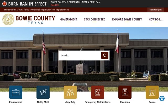 Screenshot of Bi-State Justice Building / Bowie County Jail website