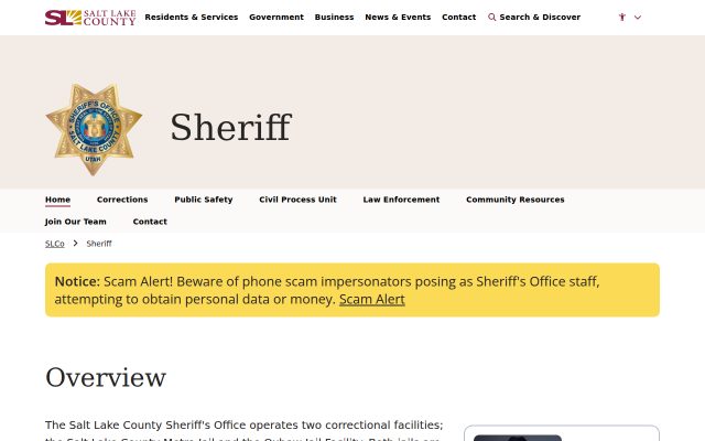 Screenshot of Salt Lake County Metro Jail (Adult Detention Center) website