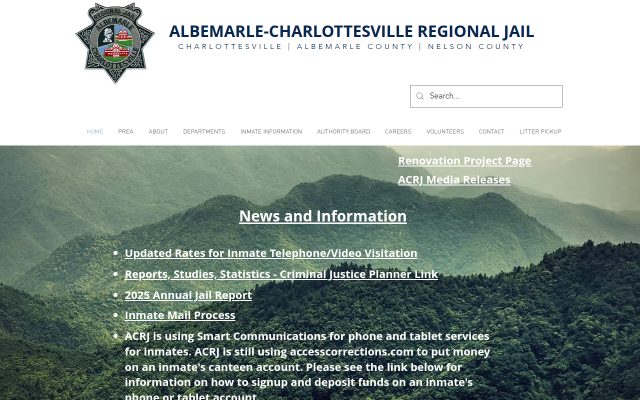 Screenshot of Albemarle-Charlottesville Regional Jail website