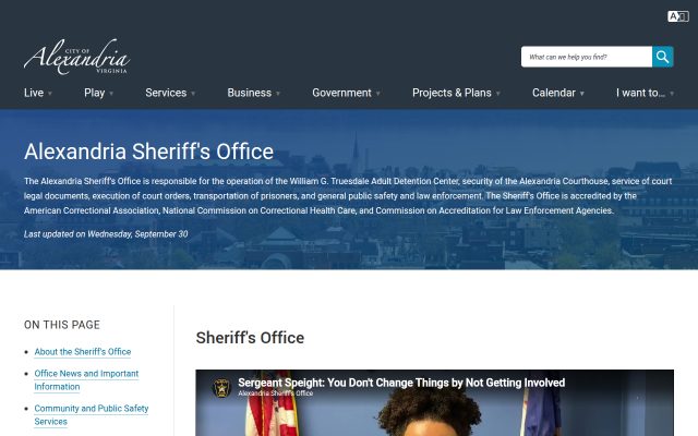 Screenshot of Alexandria Detention Center website