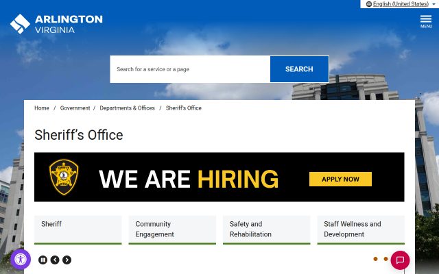 Screenshot of Arlington County Detention Facility website