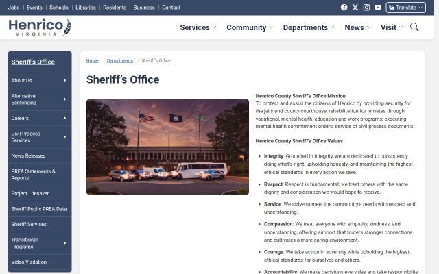 Screenshot of Henrico County Regional Jail website