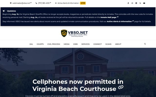 Screenshot of Virginia Beach Correctional Center website
