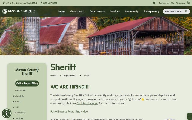 Screenshot of Mason County Jail website
