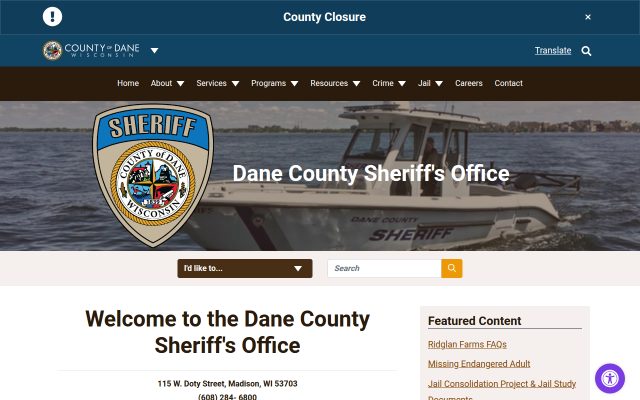 Screenshot of Dane County Jail website