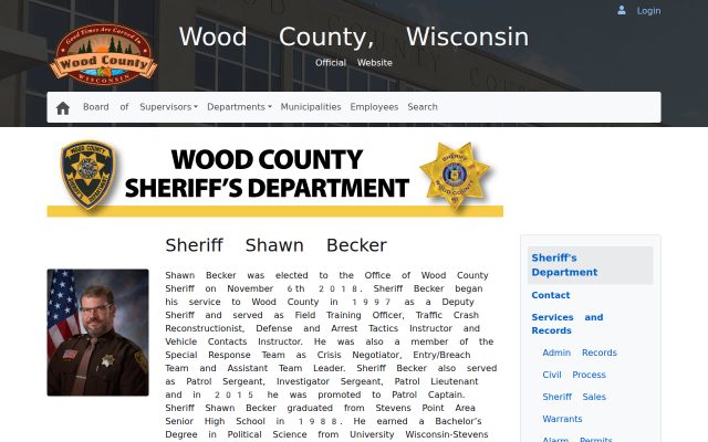Screenshot of Wood County Jail website