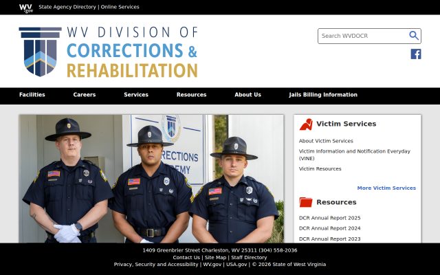 Screenshot of North Central Regional Jail (West Virginia Division of Corrections and Rehabilitation) website